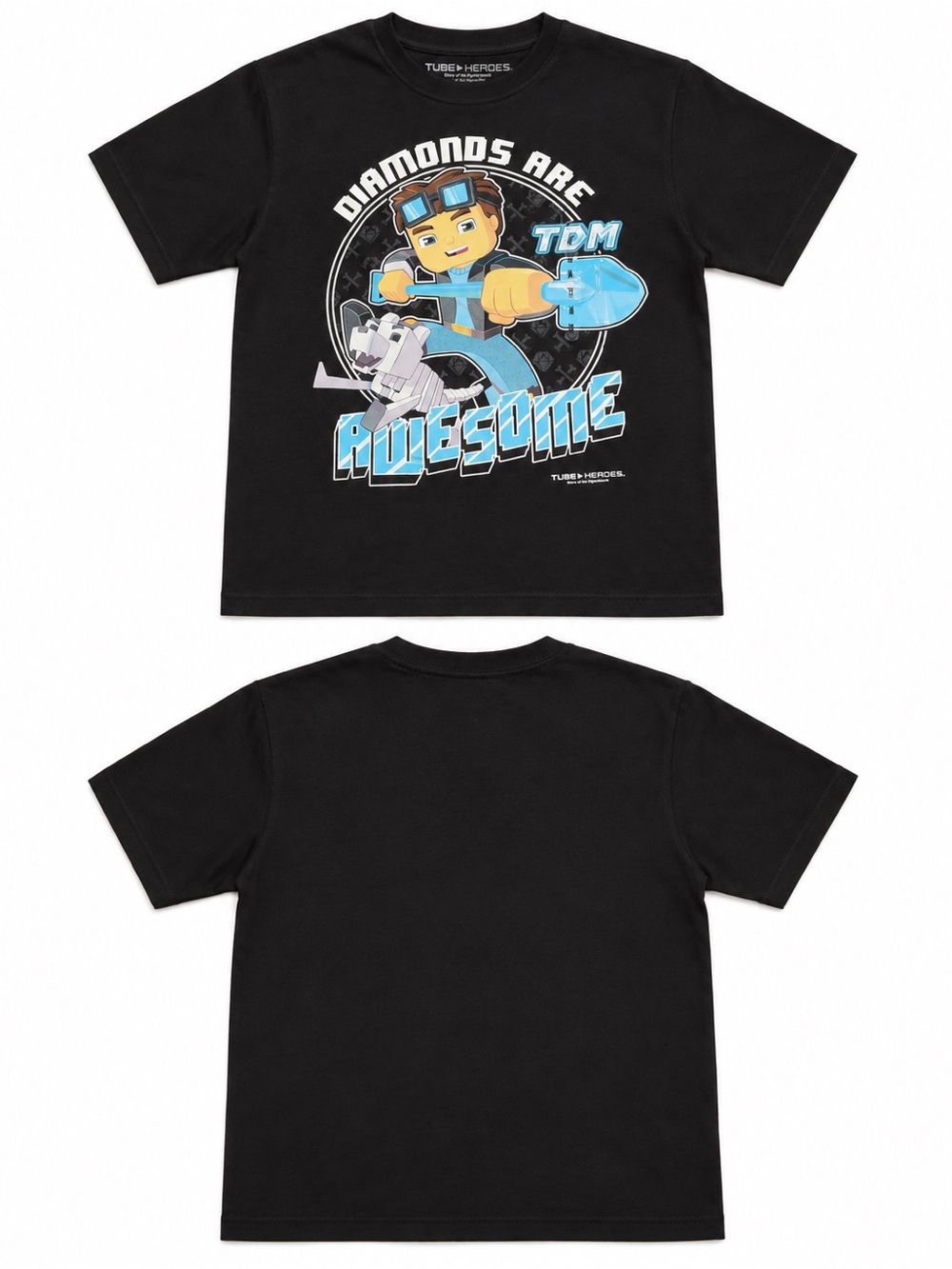 Tube Heroes Diamonds Are Awesome Boys T-Shirt Black DanTDM Graphic Tee NWT